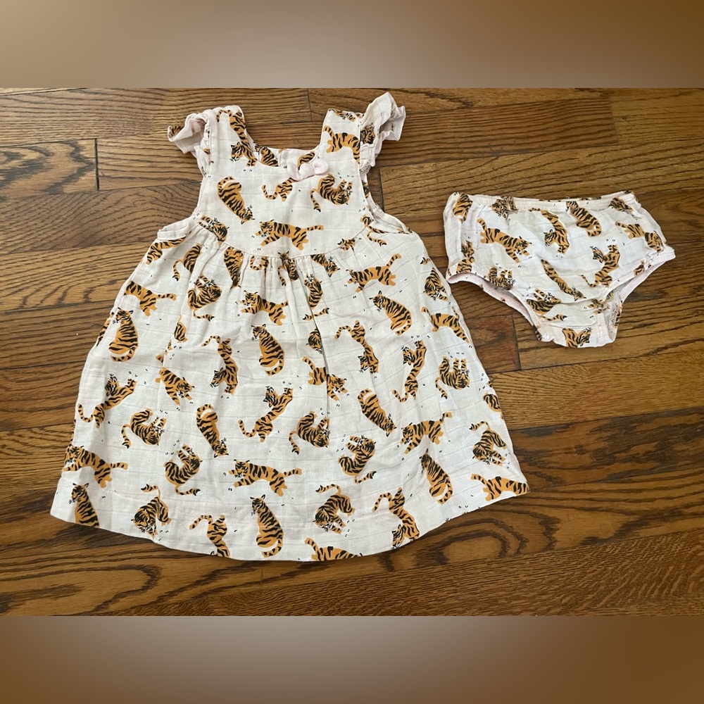 Tiger print, pink linen, matching bloomers